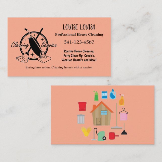 Tarjeta De Visita Simple Professional House Cleaning Business Cards (Anverso / Reverso)