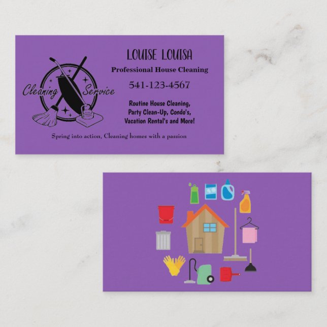 Tarjeta De Visita Simple Professional House Cleaning Business Cards (Anverso / Reverso)