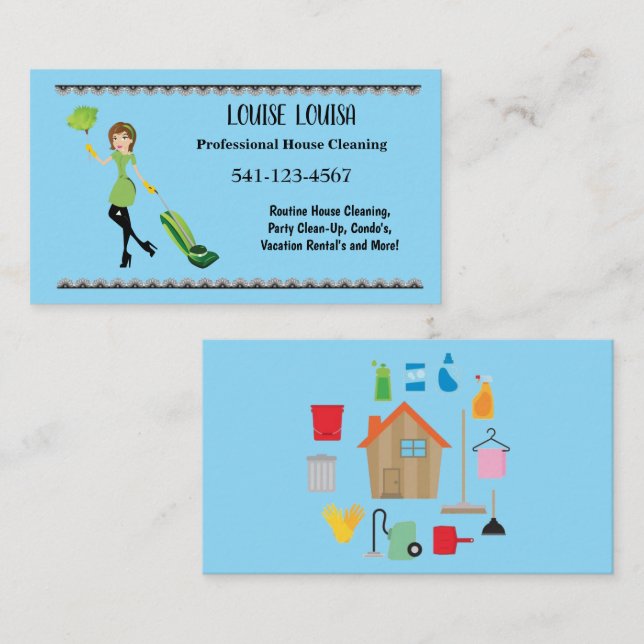 Tarjeta De Visita Simple Professional House Cleaning Business Cards (Anverso / Reverso)