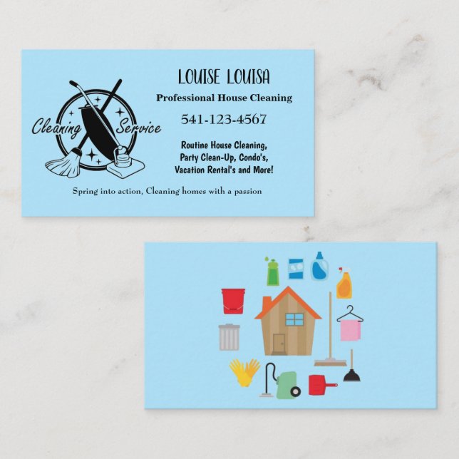 Tarjeta De Visita Simple Professional House Cleaning Business Cards (Anverso / Reverso)