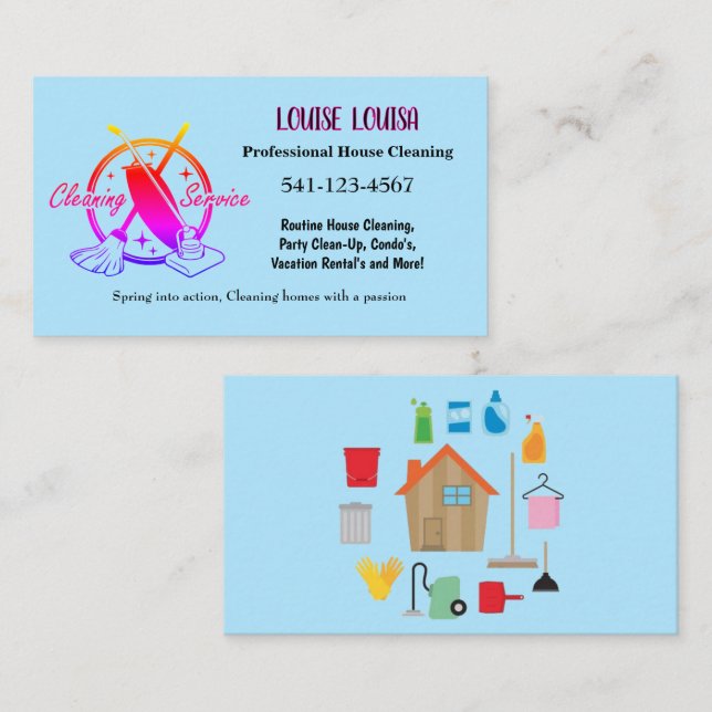Tarjeta De Visita Simple Professional House Cleaning Business Cards (Anverso / Reverso)
