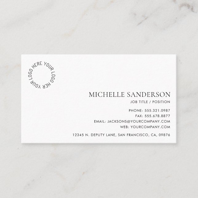 Tarjeta De Visita Simple Professional Modern Minimalist Company Logo (Anverso)