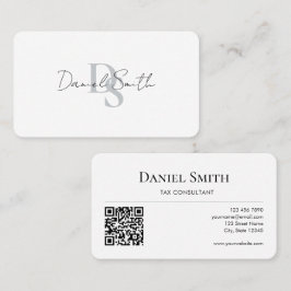 Tarjeta De Visita Simple Professional Monogram Initial QR code White