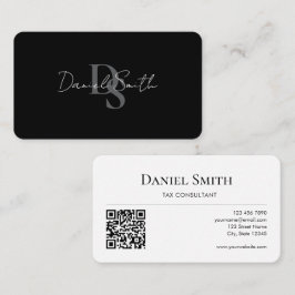 Tarjeta De Visita Simple Professional Monogram Initial QR code White