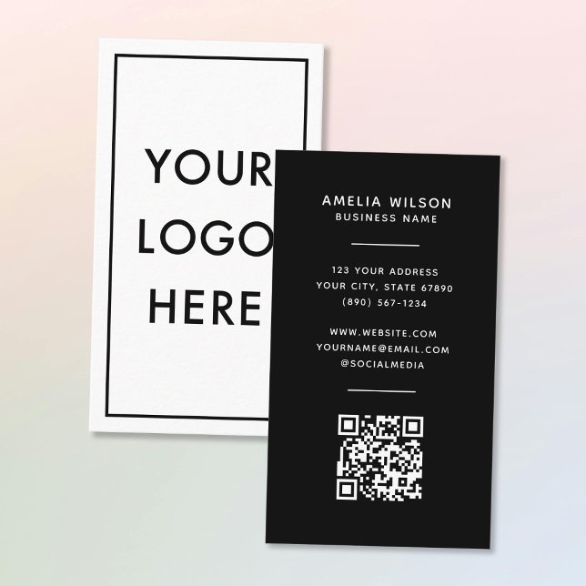 Tarjeta De Visita Simple QR Code Logo Border Frame Vertical (Subido por el creador)