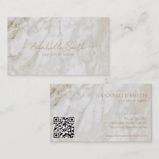 Tarjeta De Visita Simple QR Code Moderant Elegant Gold Marble (Anverso / Reverso)