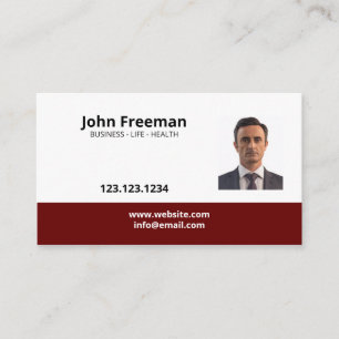 Tarjeta De Visita Simple Red and White Photo Insurance Agent
