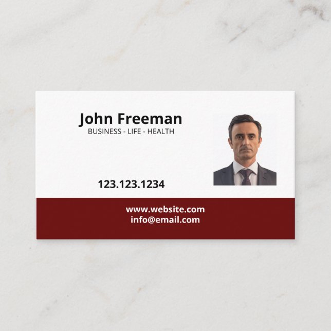 Tarjeta De Visita Simple Red and White Photo Insurance Agent (Anverso)