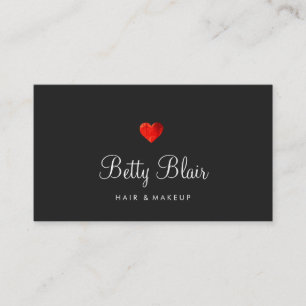 Tarjeta De Visita Simple Red Heart Black Hair and Makeup Consultant