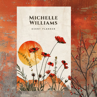Tarjeta De Visita Simple Red Poppies Boho Wildflowers Sunset