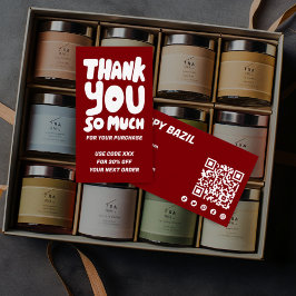 Tarjeta De Visita Simple Red & White Order Gracias Código QR Social