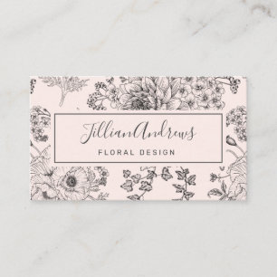 Tarjeta De Visita Simple Rubor Black Rosa Floral Design Professional
