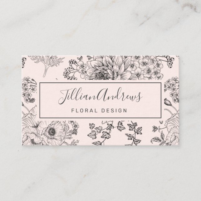 Tarjeta De Visita Simple Rubor Black Rosa Floral Design Professional (Anverso)