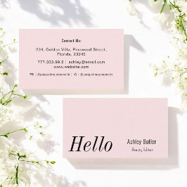 Tarjeta De Visita Simple Rubor Pink Hello Clean Minimal