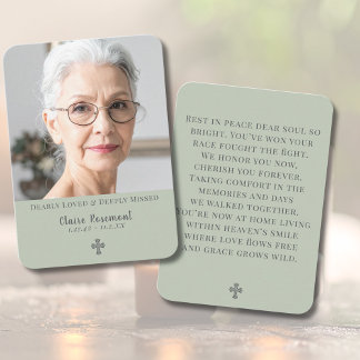 Tarjeta De Visita Simple Sage Green Funeral Prayer Card