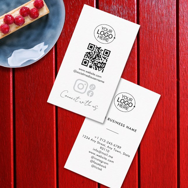 Tarjeta De Visita Simple Script Connect With Us Add Logo QR Code  (Simple Script Connect With Us Add Logo QR Code Business Card)