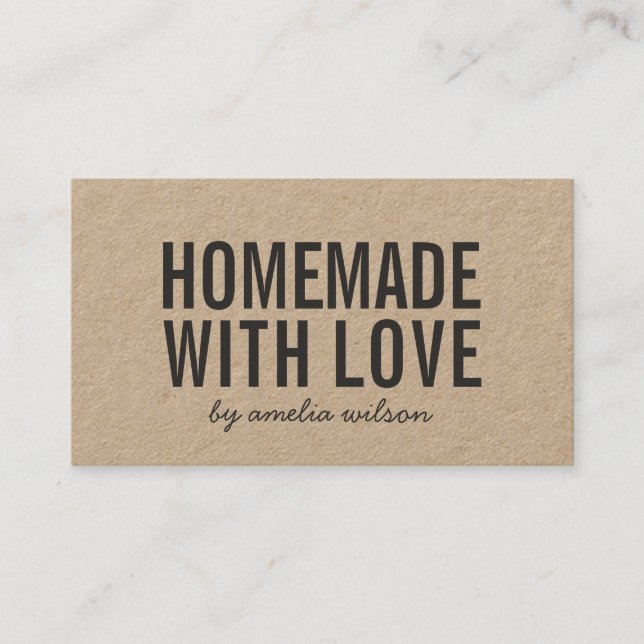 Tarjeta De Visita Simple Stylish Rustic Homemade with Love Kraft (Anverso)