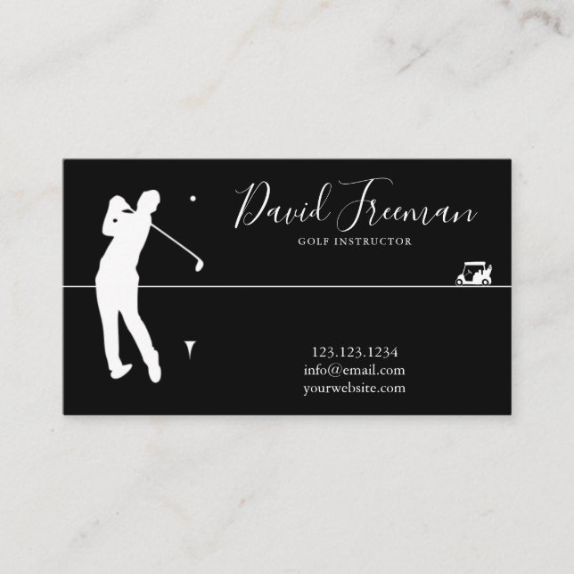 Tarjeta De Visita Simple Swing Silhouette Black Golf Instructor (Anverso)