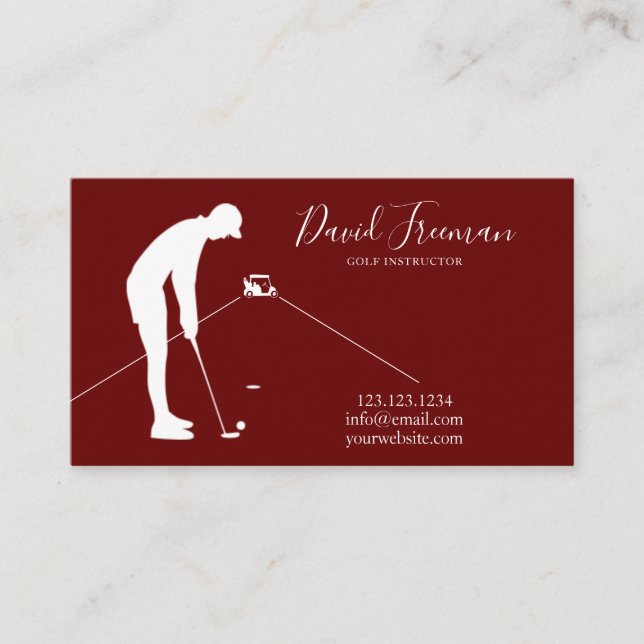 Tarjeta De Visita Simple Swing Silhouette Dark Red Golf Instructor (Anverso)