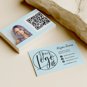 Tarjeta De Visita Simple tel azul maquillaje foto logo qr código