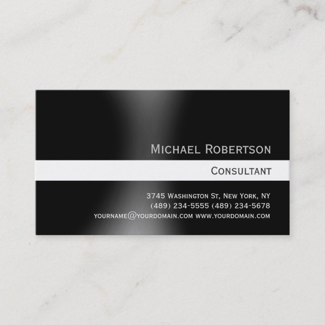 Tarjeta De Visita Simple Trendy Cute Plain Black White Business Card (Anverso)