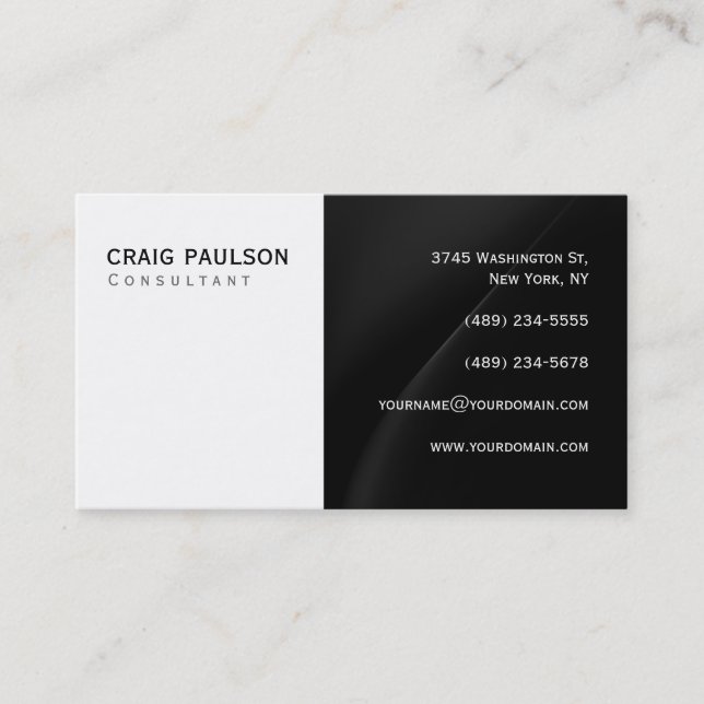 Tarjeta De Visita Simple Trendy Cute Plain Black White Business Card (Anverso)