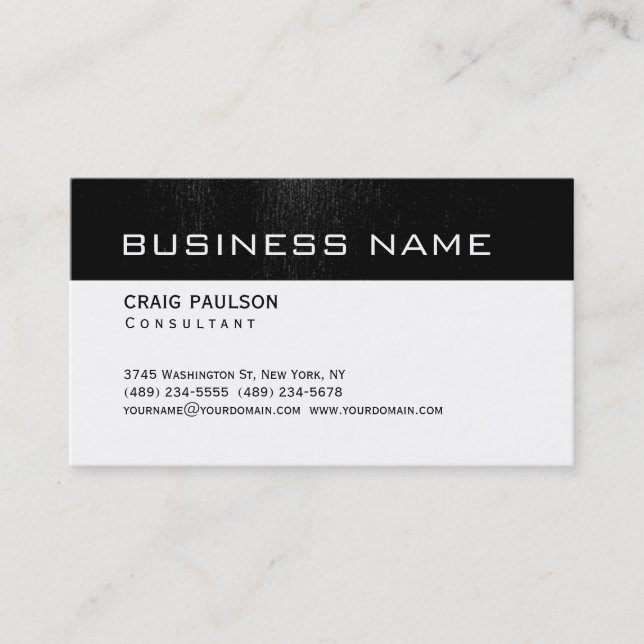 Tarjeta De Visita Simple Trendy Cute Plain Black White Business Card (Anverso)