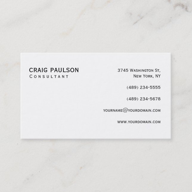 Tarjeta De Visita Simple Trendy Cute Plain Black White Business Card (Anverso)