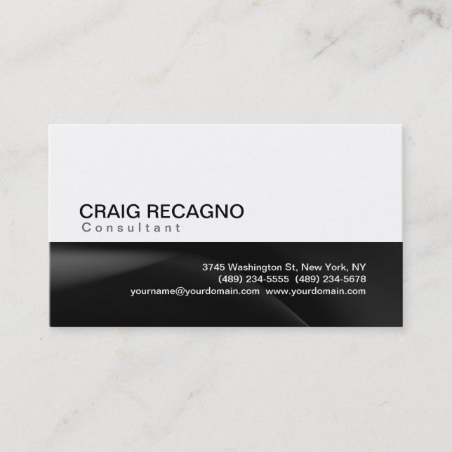 Tarjeta De Visita Simple Trendy Cute Plain Black White Business Card (Anverso)