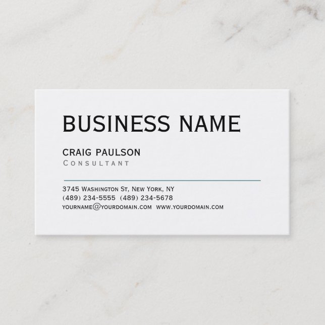 Tarjeta De Visita Simple Trendy Cute Plain Black White Business Card (Anverso)