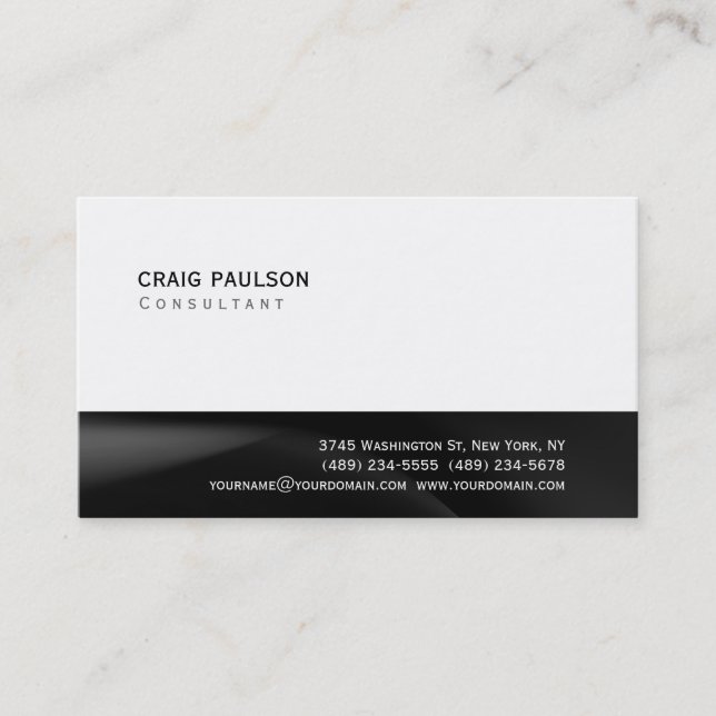Tarjeta De Visita Simple Trendy Cute Plain Black White Business Card (Anverso)
