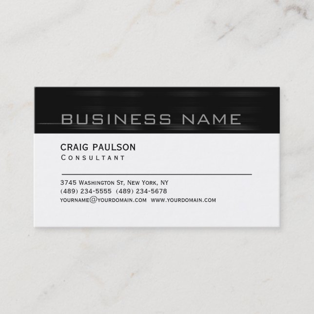 Tarjeta De Visita Simple Trendy Cute Plain Black White Business Card (Anverso)