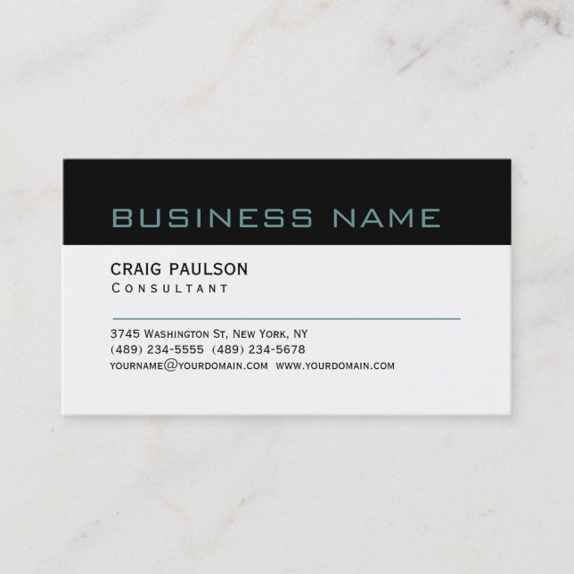 Tarjeta De Visita Simple Trendy Cute Plain Black White Business Card (Anverso)