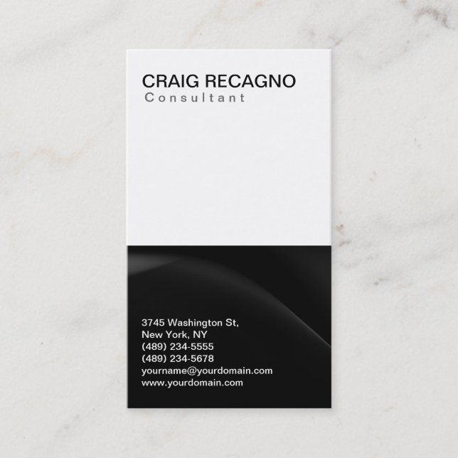 Tarjeta De Visita Simple Trendy Cute Plain Black White Business Card (Anverso)
