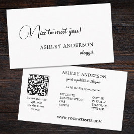 Tarjeta De Visita Simple Vlogger sin censura Medios Sociales Código 