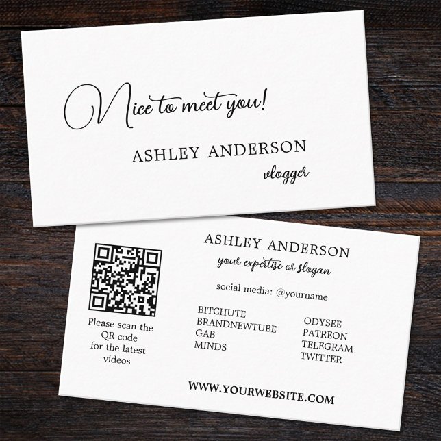 Tarjeta De Visita Simple Vlogger sin censura Medios Sociales Código  (Subido por el creador)