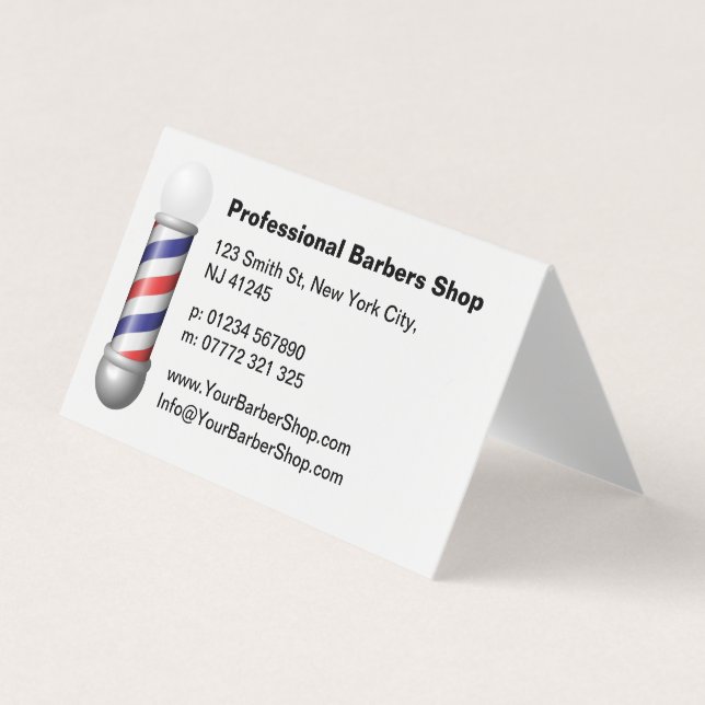 Tarjeta De Visita Simple White Barbers Pole Barbershop Business Card (Anverso)