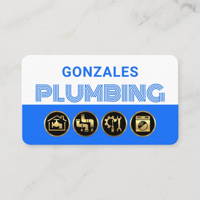Tarjeta De Visita Simple White Blue Water Plumbing (Anverso)
