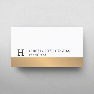 Tarjeta De Visita Simple White Faux Gold Stripe Monograma Consultor