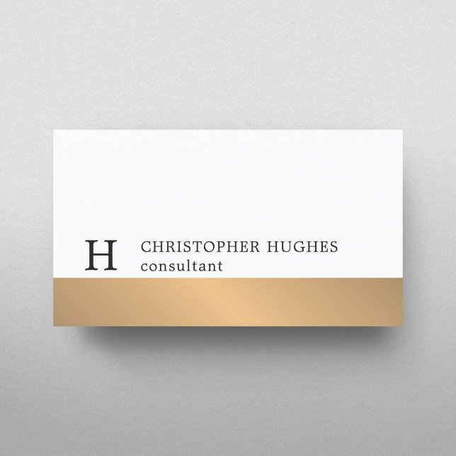 Tarjeta De Visita Simple White Faux Gold Stripe Monograma Consultor (Subido por el creador)