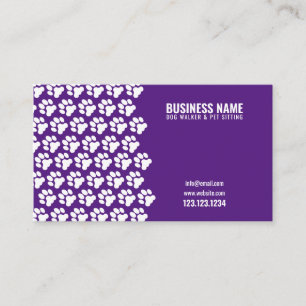 Tarjeta De Visita Simple White & Purple Pattern Paw Print Dog Walker