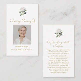 Tarjeta De Visita Simple White rose Photo Funeral Prayer Card