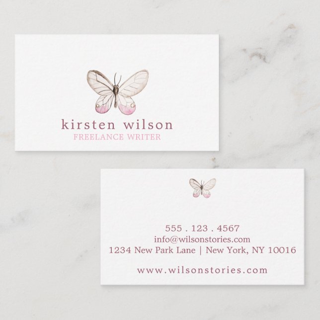 Tarjeta de visita simple y elegante de la mariposa (Anverso / Reverso)