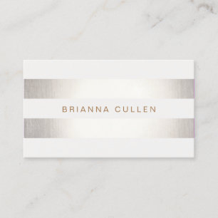 Tarjeta De Visita Simple y elegante FAUX Plata y franja blanca