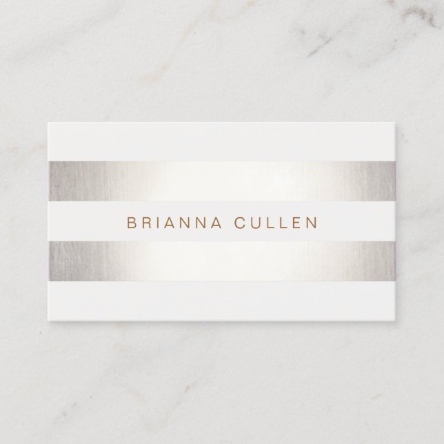 Tarjeta De Visita Simple y elegante FAUX Plata y franja blanca (Anverso)