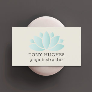Tarjeta De Visita Simple y elegante icono de loto turquesa blanco an
