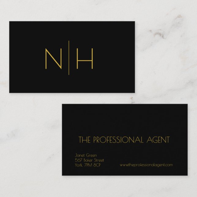 Tarjeta De Visita Simple y elegante profesional de monograma negro y (Anverso / Reverso)