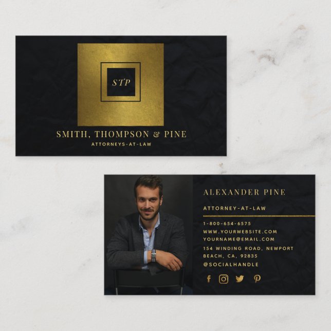 Tarjeta De Visita Simple y moderna foto profesional de Black Gold Sq (Anverso / Reverso)