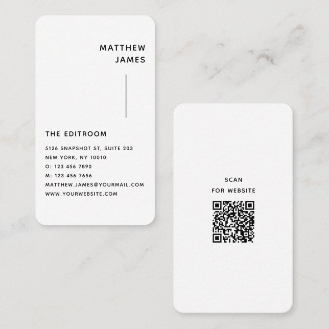 Tarjeta De Visita Simple y moderno código QR en blanco negro mínimo (Anverso / Reverso)