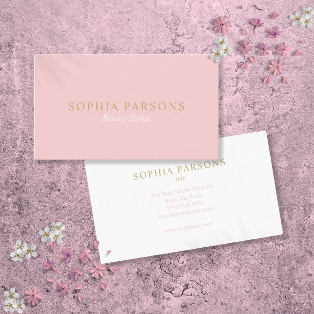 Tarjeta De Visita Simple Y Moderno Rosa Y Oro (Simple Modern Professional Pink And Gold Business Card)